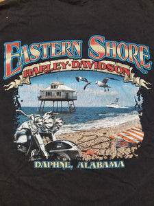 Mens Harley Davidson Eastern Shore Daphne, Alabama Double Sided Tshirt Size XL-Black 