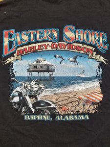 Mens Harley Davidson Eastern Shore Daphne, Alabama Double Sided Tshirt Size XL-Black 