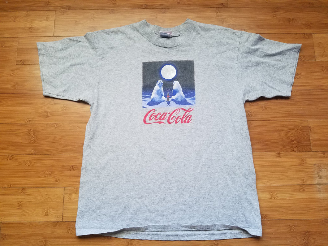 Vintage Mens Coca Cola Polar Bears Tshirt Size Large-Grey