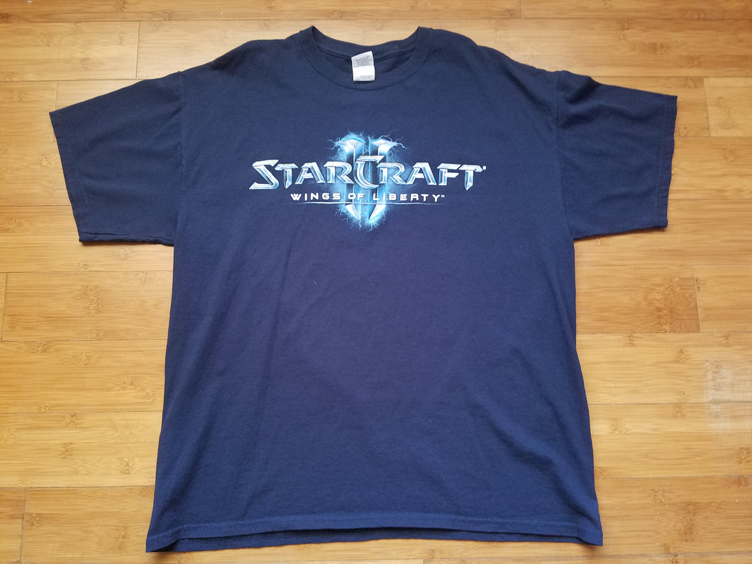 Mens Starcraft 2 Wings of Liberty Double Sided Tshirt Size XL-Navy Blue