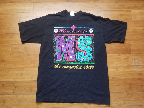 Vintage Mens Mississippi The Magnolia State Tshirt Size Large-Black