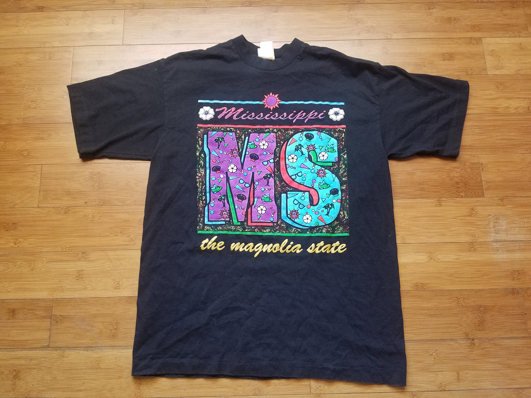 Vintage Mens Mississippi The Magnolia State Tshirt Size Large-Black