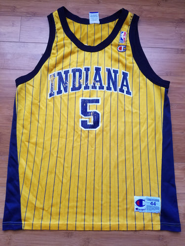 Vintage Mens Champion Indiana Pacers Jalen Rose Pinstripe Jersey Size 44-Gold