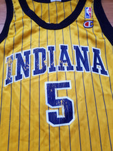 Load image into Gallery viewer, Vintage Mens Champion Indiana Pacers Jalen Rose Pinstripe Jersey Size 44-Gold