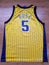 Load image into Gallery viewer, Vintage Mens Champion Indiana Pacers Jalen Rose Pinstripe Jersey Size 44-Gold
