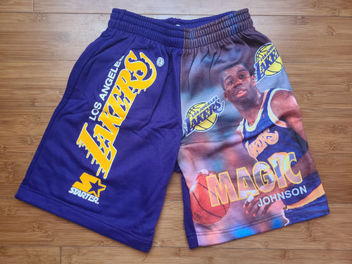 Vintage Mens Starter Los Angeles Lakers Magic Johnson Shorts Size Small-Purple