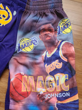 Load image into Gallery viewer, Vintage Mens Starter Los Angeles Lakers Magic Johnson Shorts Size Small-Purple