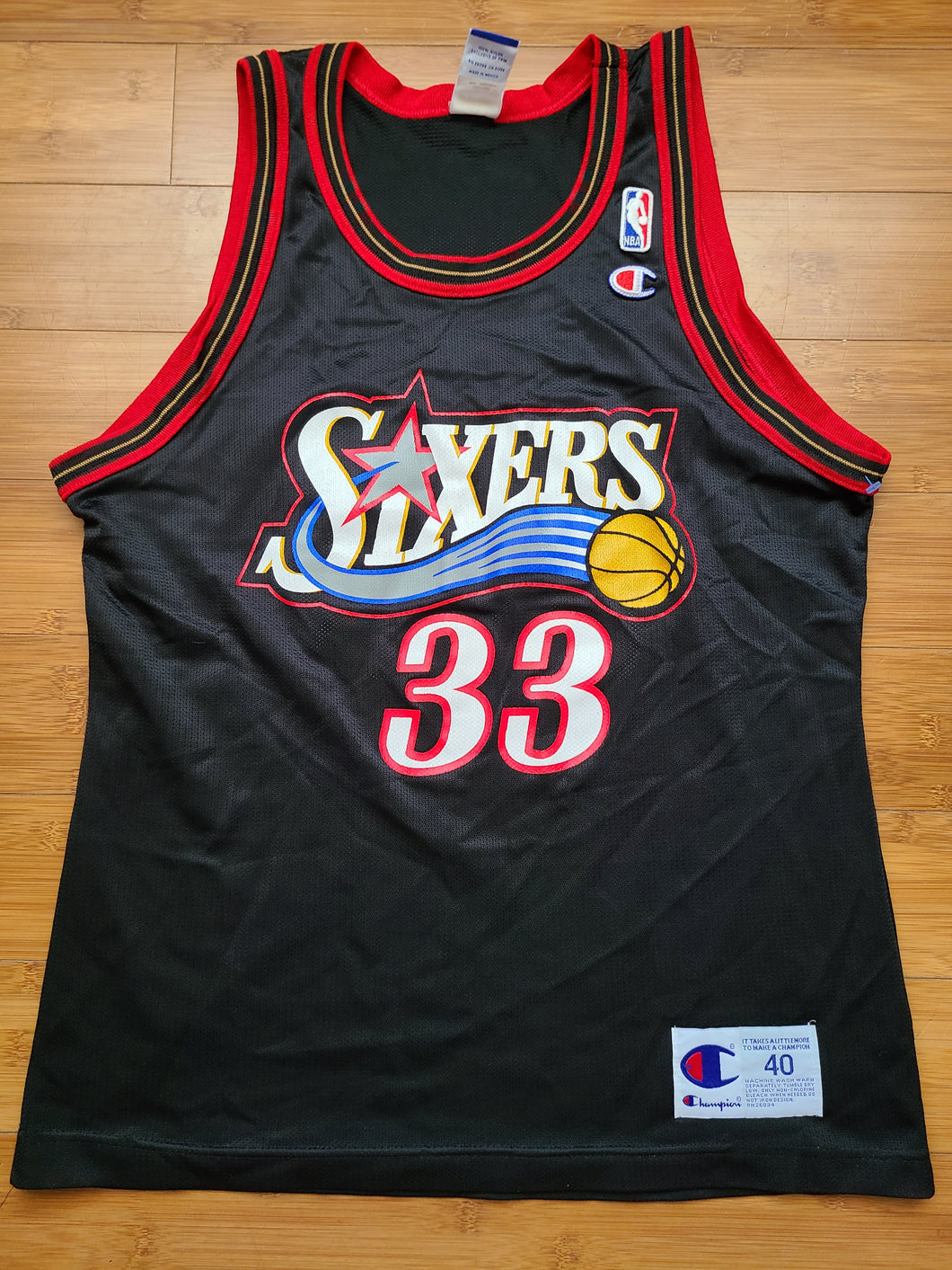 Vintage Mens Champion Philadelphia 76ers Jumaine Jones Jersey Size 40-Black