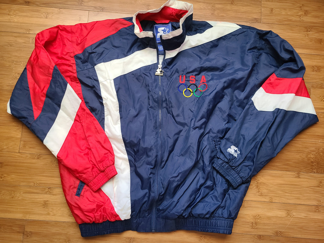 Vintage Mens Starter USA Olympic Rings Zip Up Jacket Size Large