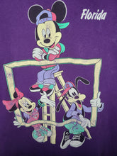 Load image into Gallery viewer, Vintage Mens 90s Mickey, Minnie, and Goofy Hip Hop Florida Tshirt Size Medium-Purple