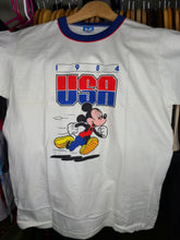 Load image into Gallery viewer, Vintage Mens Disney Mickey Mouse 1984 USA Olympic Tshirt Size Medium-White