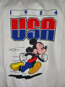 Vintage Mens Disney Mickey Mouse 1984 USA Olympic Tshirt Size Medium-White