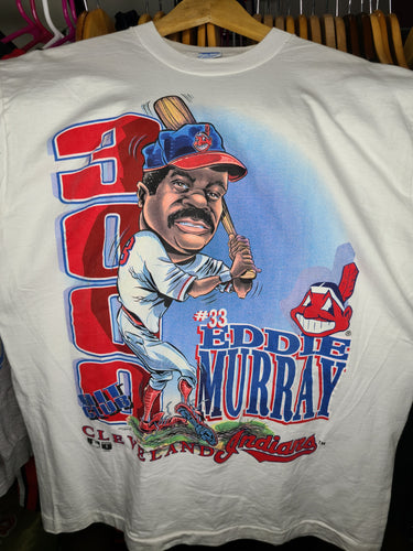 Vintage Mens Salem Sportswear Cleveland Indians Eddie Murray Caricature Tshirt Size Large-White