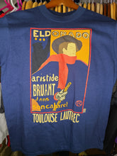 Load image into Gallery viewer, Vintage Mens Henri de Toulouse-Lautrec Eldorado: Artisde Bruant Tshirt Size Medium-Navy Blue