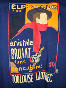 Vintage Mens Henri de Toulouse-Lautrec Eldorado: Artisde Bruant Tshirt Size Medium-Navy Blue