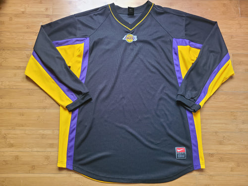 Vintage Mens Nike Los Angeles Lakers L/S Warm Up Shirt Size XXL-Black