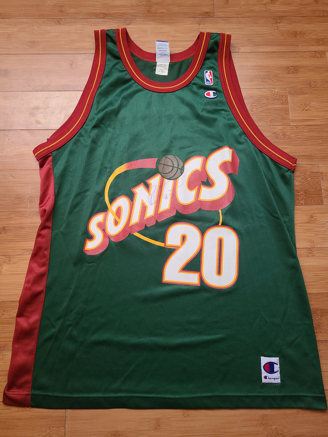 Vintage Mens Champion Seattle Supersonics Gary Payton Jersey Size 48-Green