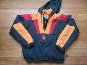 Vintage Mens Starter Tampa Bay Buccaneers 3/4 Pullover Hooded Jacket Size Small-Black