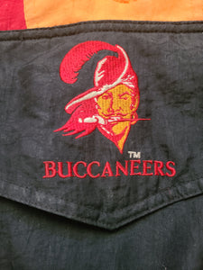 Vintage Mens Starter Tampa Bay Buccaneers 3/4 Pullover Hooded Jacket Size Small-Black
