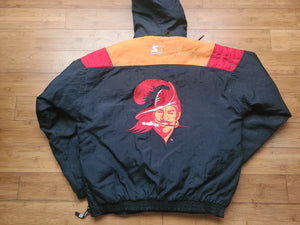 Vintage Mens Starter Tampa Bay Buccaneers 3/4 Pullover Hooded Jacket Size Small-Black