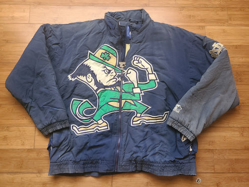 Vintage Mens Starter Notre Dame Fighting Irish Big Logo Zip Up Jacket Size Large-Navy Blue