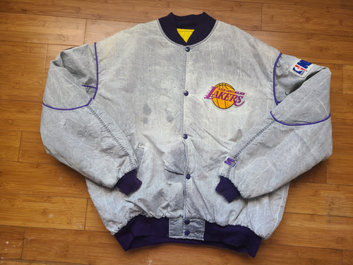 Vintage Mens Starter Los Angeles Lakers Acid Wash Button Up Jacket Size XL