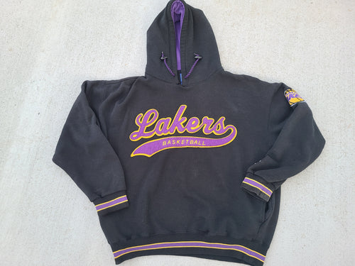 Vintage Mens Starter Los Angeles Lakers Script Hooded Sweater Size Large-Black