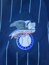 Load image into Gallery viewer, Vintage Mens Starter Detroit Tigers Pinstripe Button Up Jersey Size Large-Navy Blue