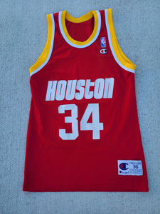 Vintage Mens Champion Houston Rockets Hakeem Olajuwon Jersey Size 36-Red