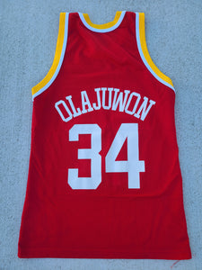 Vintage Mens Champion Houston Rockets Hakeem Olajuwon Jersey Size 36-Red
