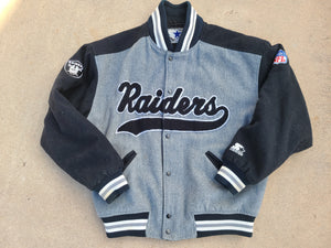 Vintage Mens Starter Raiders Script Button Up Jacket Size XL-Grey