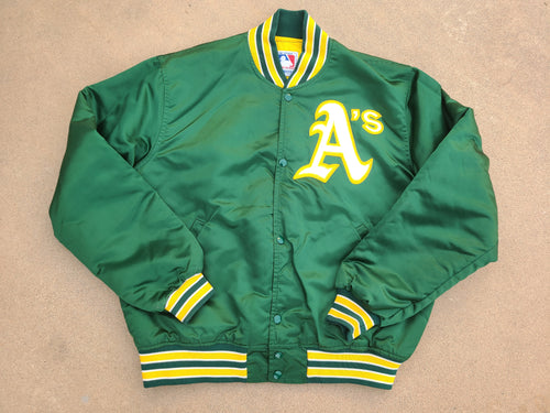 Vintage Mens Starter Oakland Athletics Satin Jacket Size Large-Green