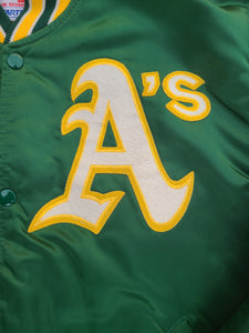 Vintage Mens Starter Oakland Athletics Satin Jacket Size Large-Green