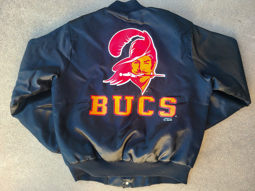 Rare Vintage Mens Locker Line Tampa Bay Buccaneers Satin Jacket Size Medium-Black