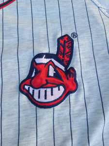 Vintage Mens Starter Cleveland Indians Pinstripe Button Up Jersey Size Large-Grey